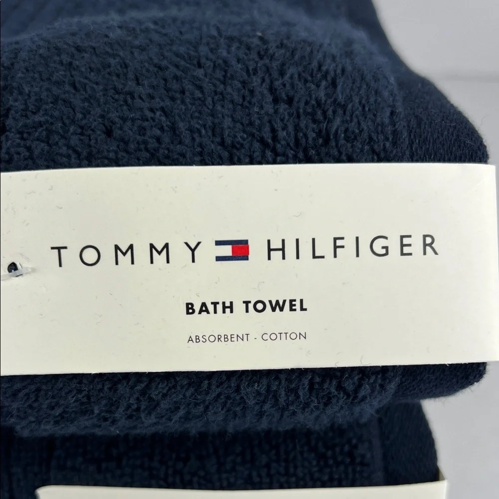 Tommy Hilfiger Bath Towels Set of 2 Fifth Ave Blue Navy Plush 100% Cotton NEW